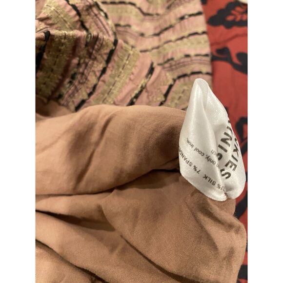 Intermix Top Silk Womens Sz 4 Long Sleeves Crop 1/2 Zip Pink Brown Geometric - Picture 16 of 16